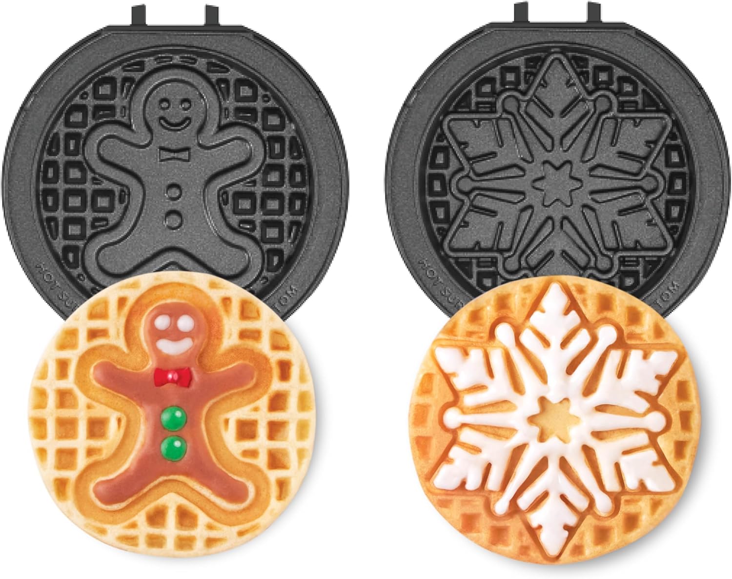 Dash MultiMaker® Mini System Removable Plate Set - Nonstick Replacement Plates for Christmas Waffle Breakfast - Waffle Maker Not Included - 4-Inch - 2-Pack - Gingerbread & Snowflake