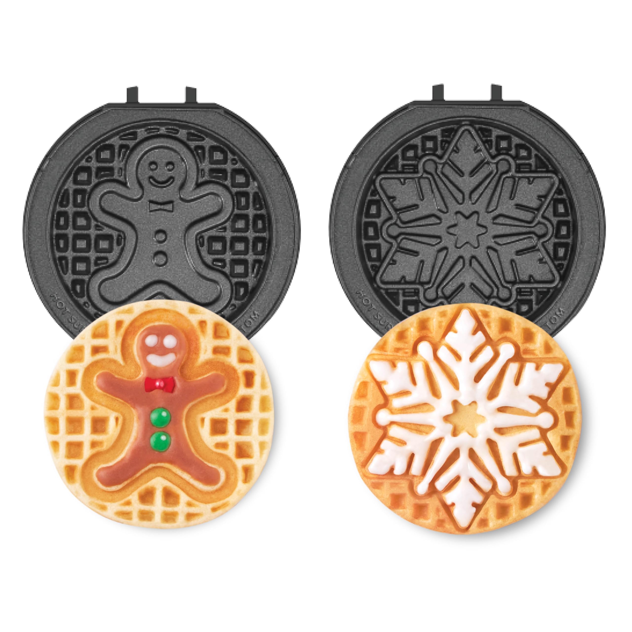 Dash MultiMaker® Mini System Removable Plate Set - Nonstick Replacement Plates for Christmas Waffle Breakfast - Waffle Maker Not Included - 4-Inch - 2-Pack - Gingerbread &amp; Snowflake