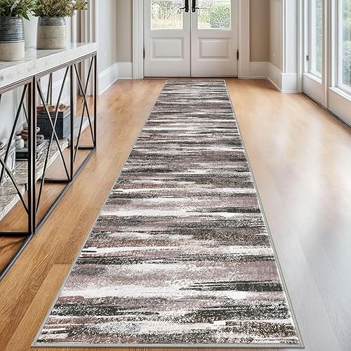 Miniatura 150 de Alfombra moderna abstracta de 2 x 6 pies, alfombra de pasillo lavable gris negro multi para cocina, antideslizante, suave, alfombra delgada de Gris