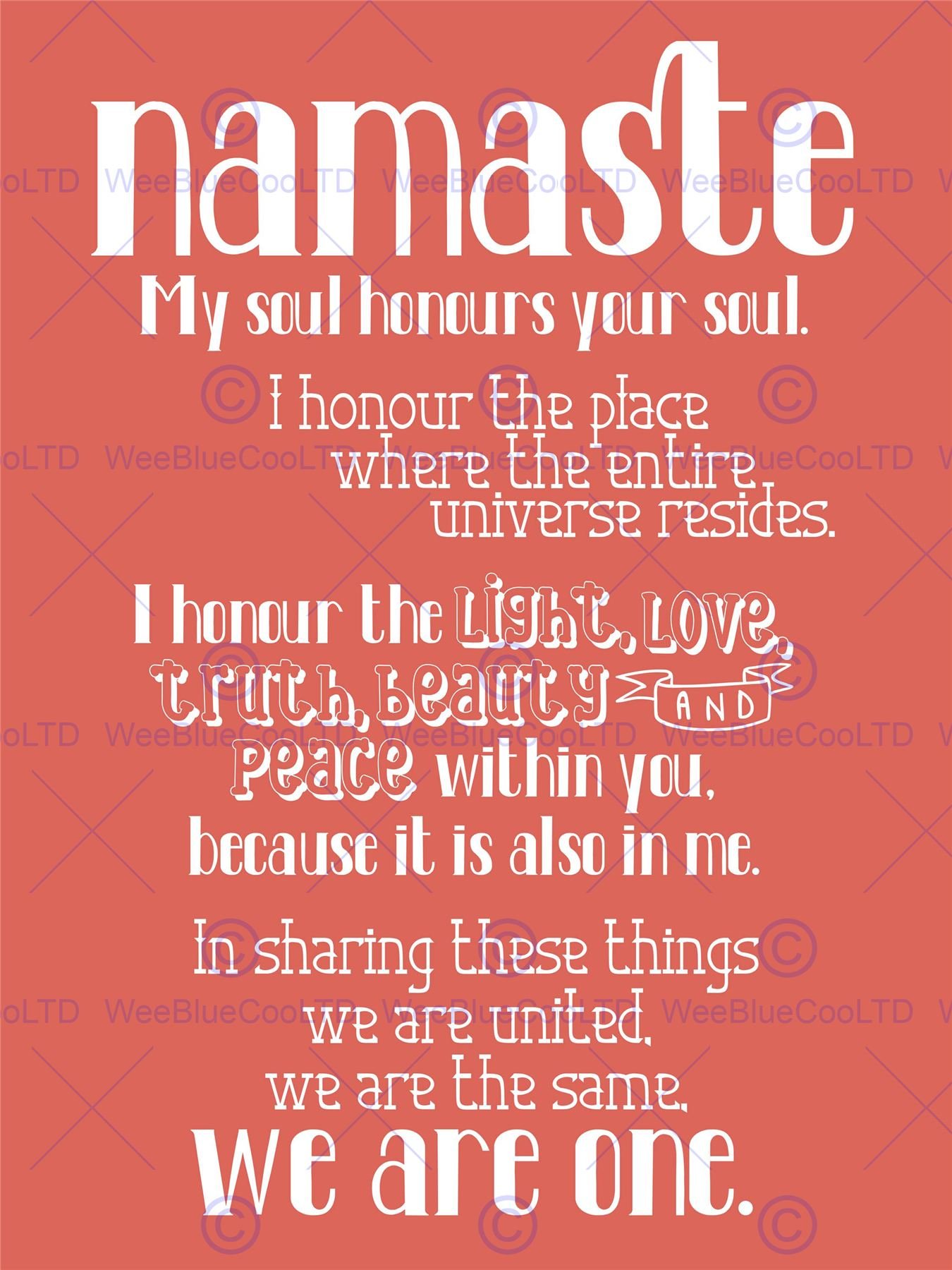 Wee Blue Coo Quote Typograph Text Namaste Pink Board Definition Wall Art Print