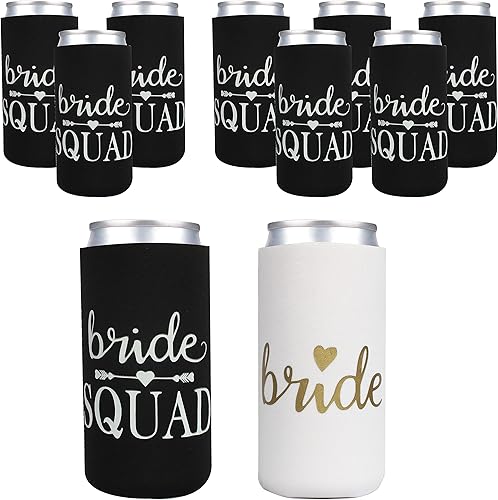 PartyGifts&Beyond Paquete de 10 decoraciones para despedida de soltera, delgadas, para regalos de dama de honor, para novias, escuadrón (negro)