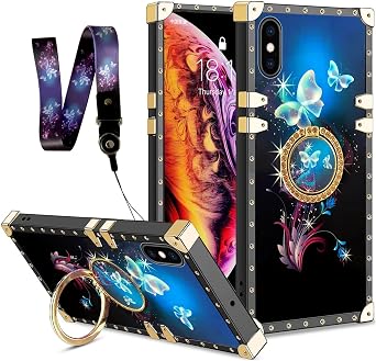 Compatible with iPhone Xs Max (6.5 inch) Phone Case with Ring Stand Fashion Pattern Hard PC Back&Soft TPU Shockproof Protection Cover