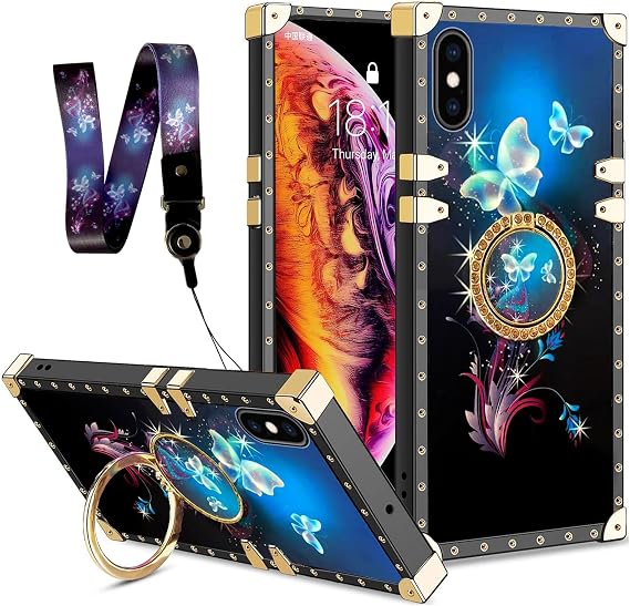 Compatible with iPhone Xs Max (6.5 inch) Phone Case with Ring Stand Fashion Pattern Hard PC Back&Soft TPU Shockproof Protection Cover