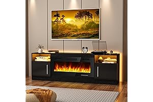Electric Fireplace TV Stand: 70" TV Stand with Embedded 36" Fireplace