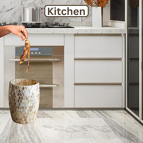 Miniatura 8 de Escenzy Bote de basura de cristal de mosaico de 5 litros, cubo de basura pequeño decorativo, 7 x 10 pulgadas, cesta de basura de lujo para baño,