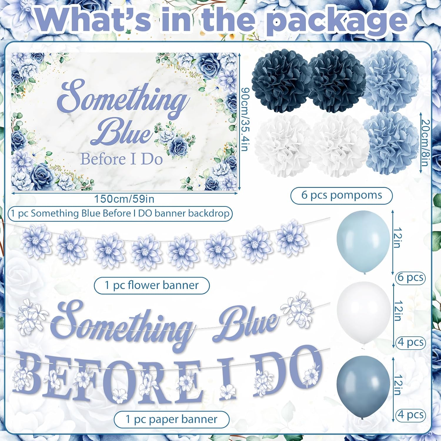23pcs Blue Bridal Shower Decorations Something Blue Before I Do Banner Balloons Flower Banner Pompoms Bachelorette Party Wedding Decorations Floral Bridal Shower Supplies image 4