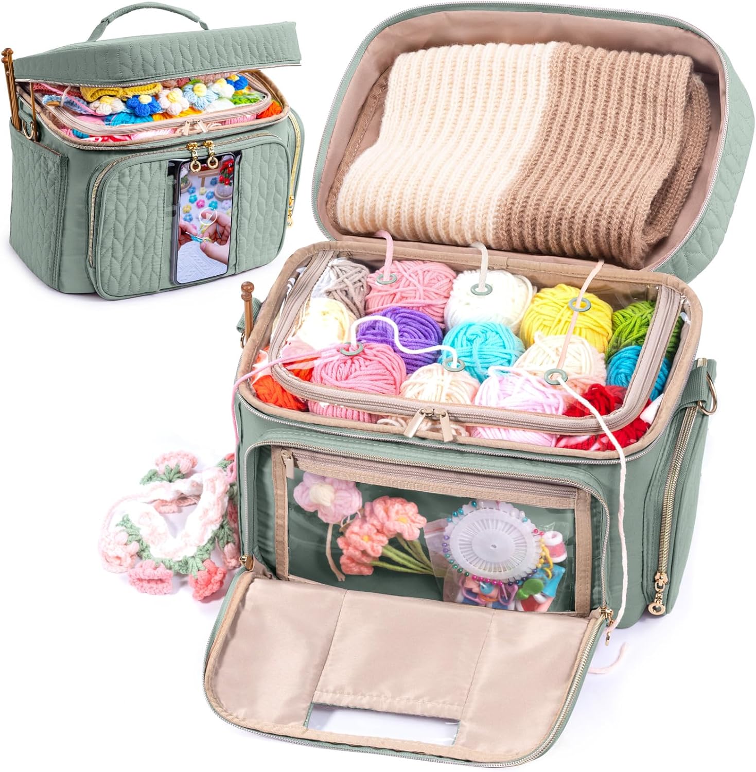 MYBAGZING Crochet Bag Organizer - Yarn Bags for Crocheting - Crochet Storage Bag with Pockets for Crochet Hooks, Crochet Accessories - Yarn Organizers - Yarn Holders for Crocheting - Knitting Bags