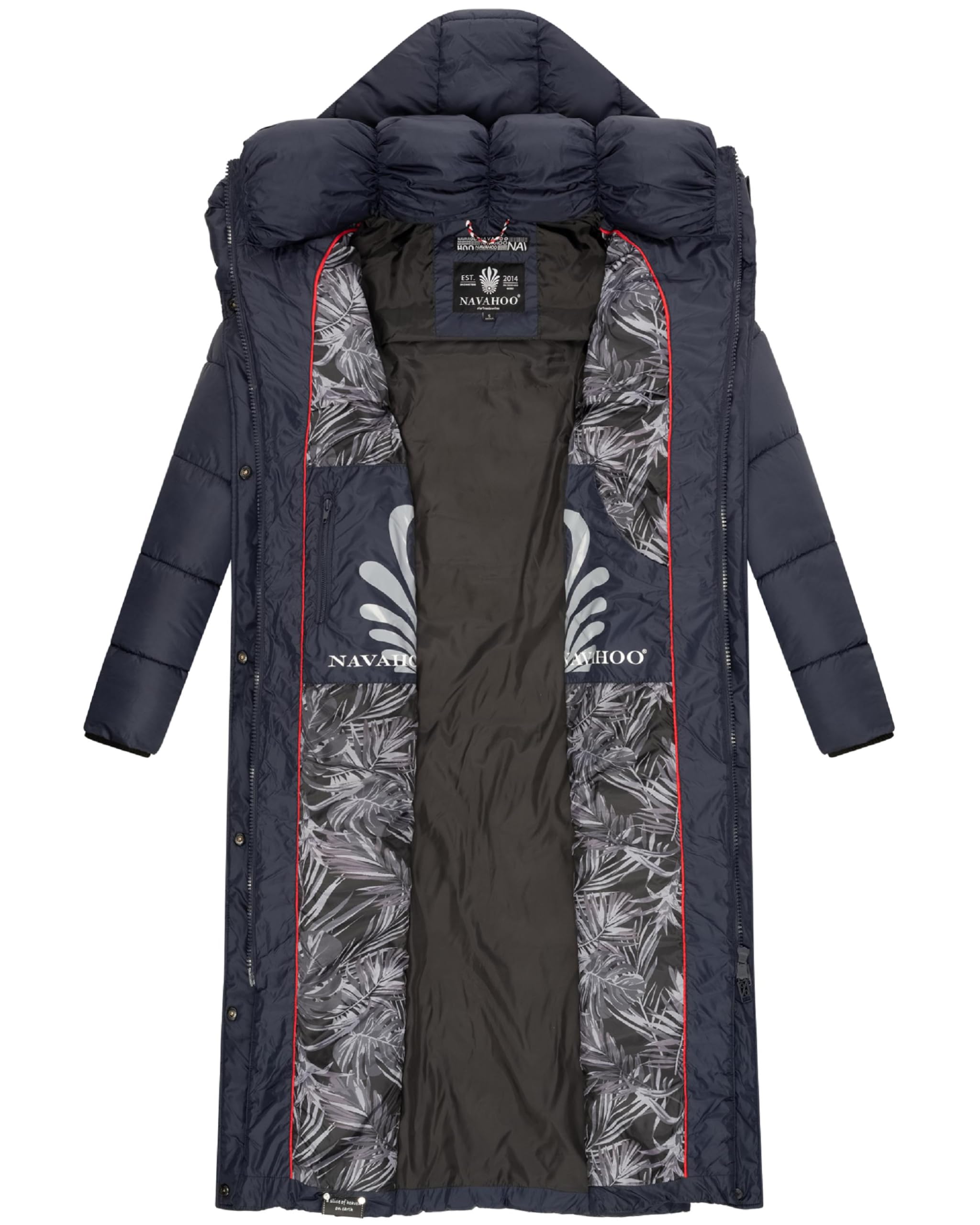 Navahoo Damski płaszcz zimowy, ciepły, pikowany, bardzo długi, z kapturem, waflowy XS-XXL