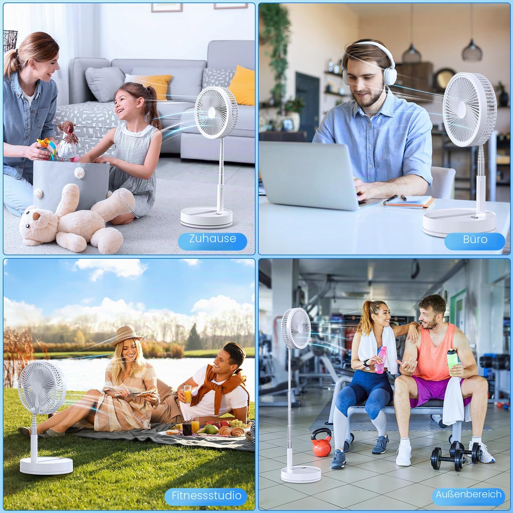 LIPETY Tragbarer Faltbarer Oszillierend Ventilator - 8,6" 8000mAh Akku Aufladbar USB C Klein Tischventilator mit Fernbedienung Leise Standventilator Table Fan für Hause Zimmer Büro Reisen Camping