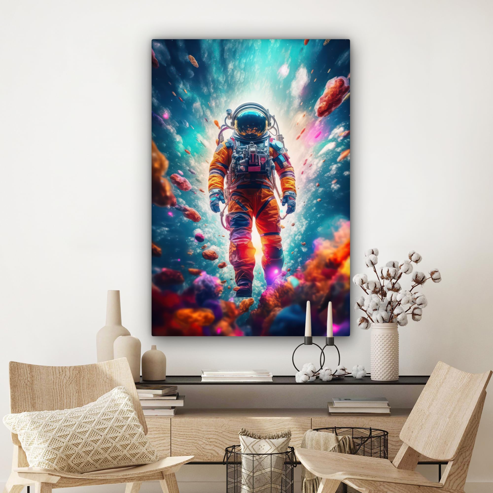 MuchoWow© Quadro Camera Da Letto 80x120 cm Quadri Soggiorno Decorazione Parete Quadri Moderni Su Tela Stampe Foto Con Cornice Quadretti Poster Casa Astronauta - Meteorite - Neon
