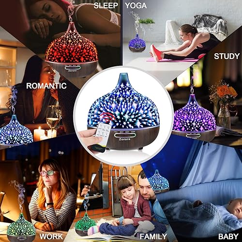 Miniatura 7 de Difusor de aceite esencial de 18.6 fl oz, humidificador de niebla fría de vidrio 3D, humidificador ultrasónico de aromaterapia con 7 luces LED que