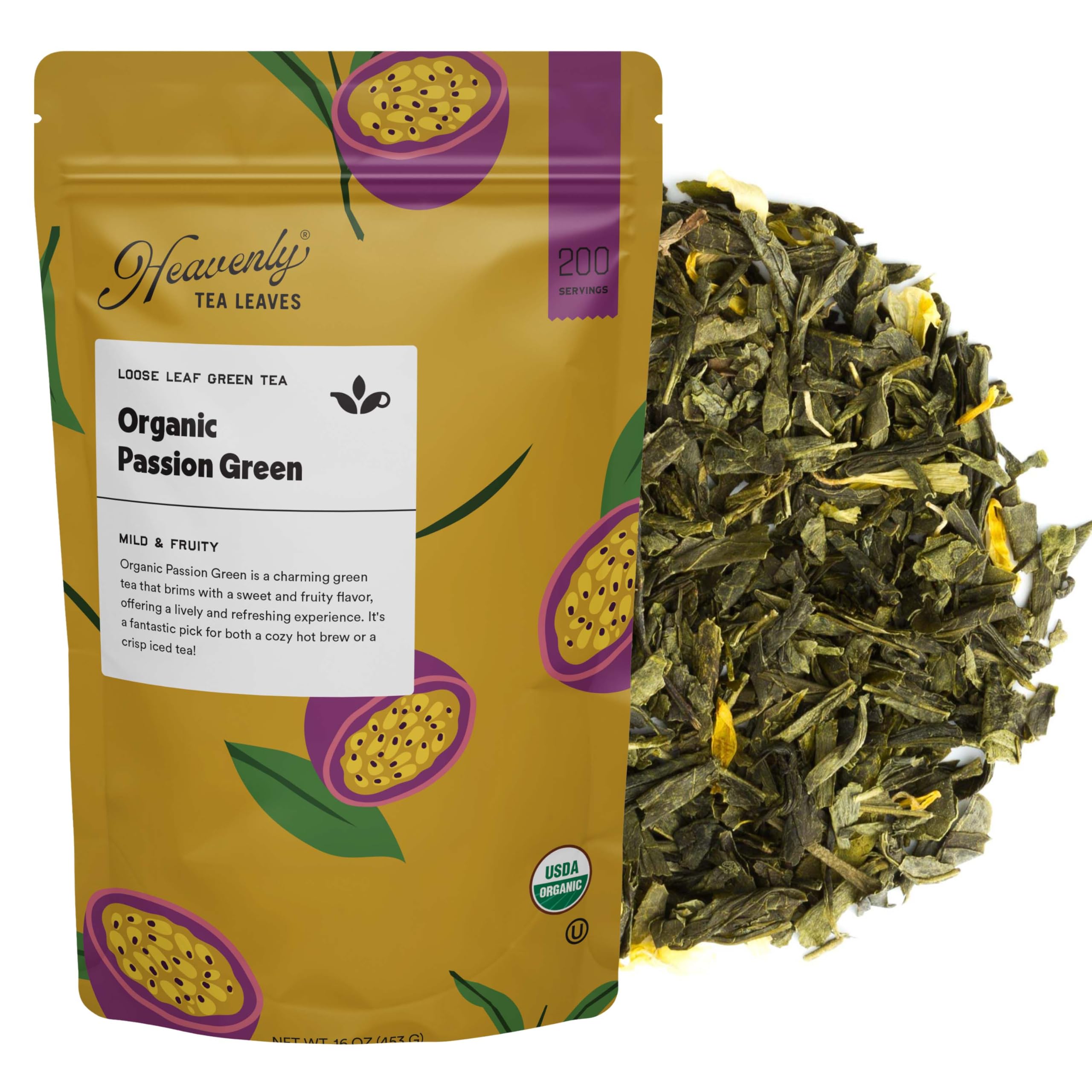Organic Passion Green, Bulk Loose Leaf Green Tea, 1 Lb. (Approx. 200 Servings) - Antioxidant Rich, Immune Boosting, Hot or Iced Tea, Great Natural Energy Source