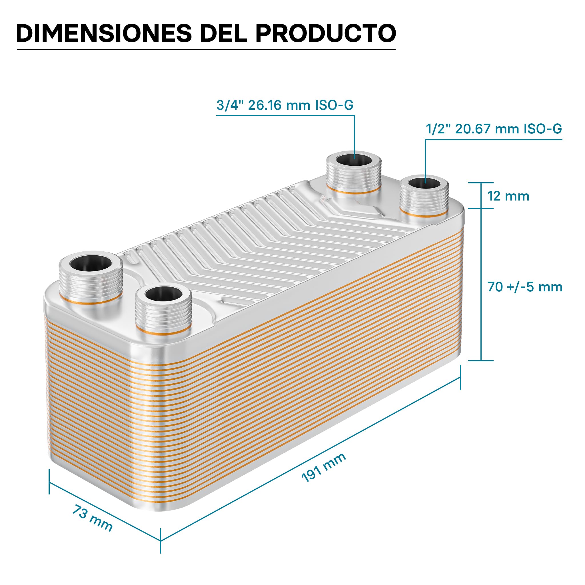 Wiltec Intercambiador calor térmico acero inoxidable 30 placas Termocambiador placas máx. 66 kW