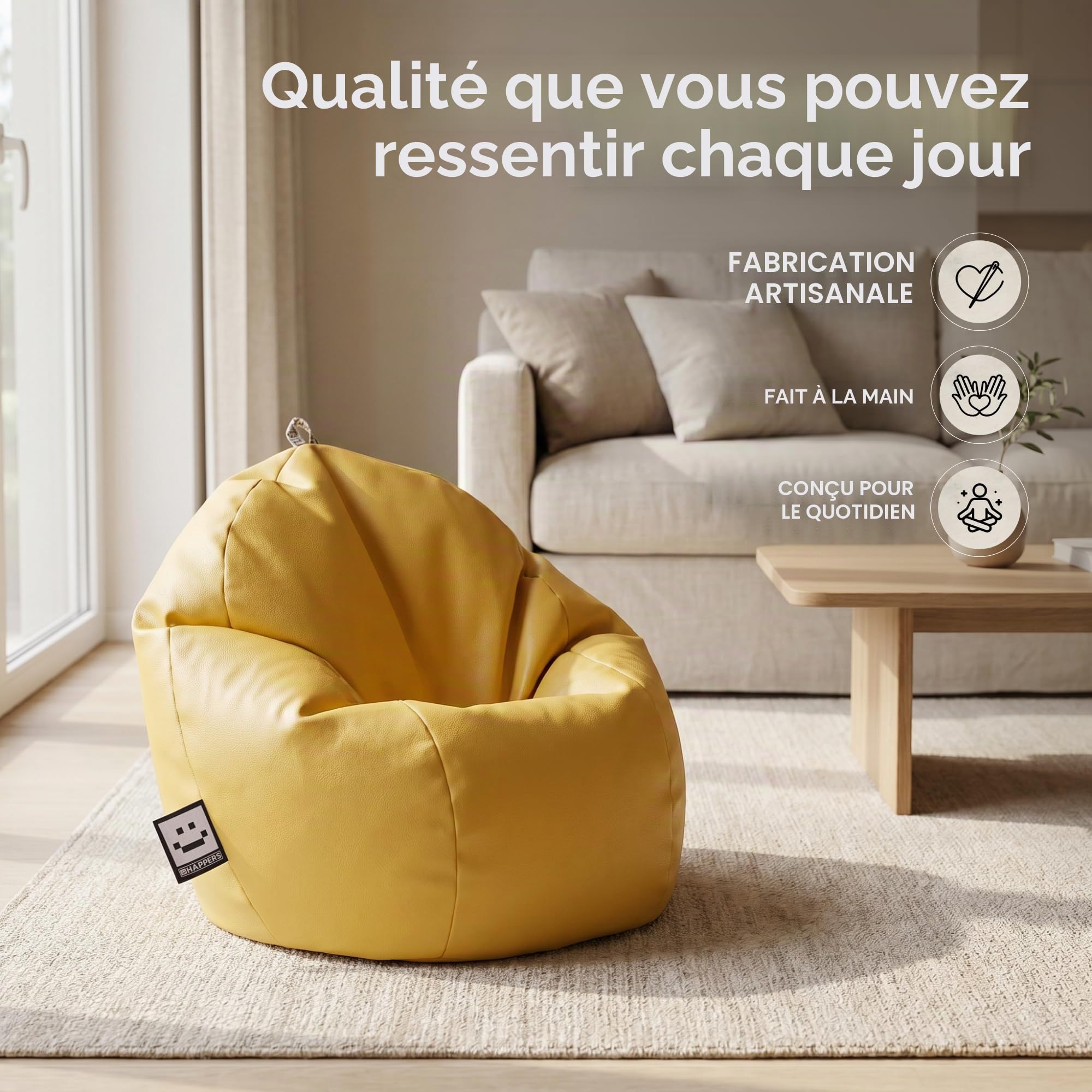 Happers Pouf Enfant Simili Cuir Intérieur Rose