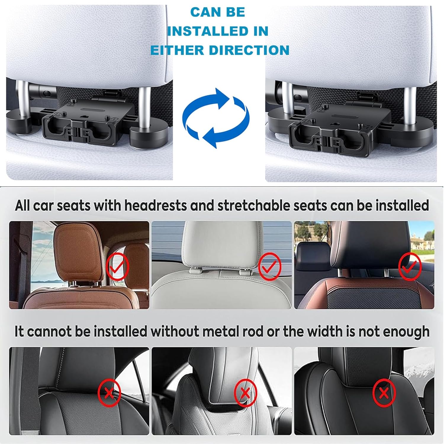 2 in1 Car Headrest Pillow, Upgraded Adjustable Head Support Neck Pillows, 360° Rotating Head Neck Support Rest Pillows for Kids Adults Travel, Only fit for Car Seat Headrest with Poles