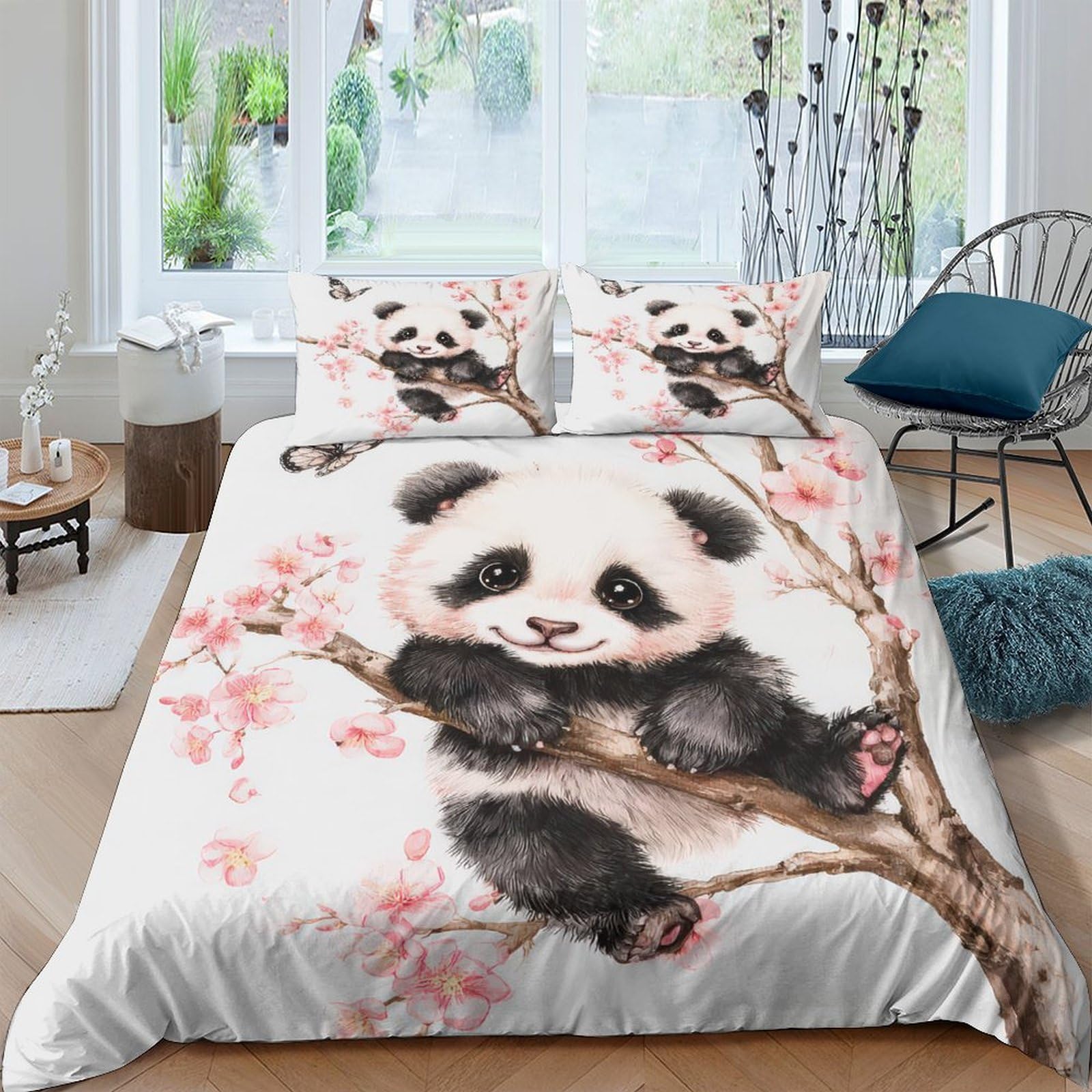 Ctjqhvkz Style-1 3D Printed Cherry Blossom Panda Fitted Sheet Microfiber Soft Anti-Slip Bed Cover For Bedroom Dorm Mattress Decor Single（135X200cm）
