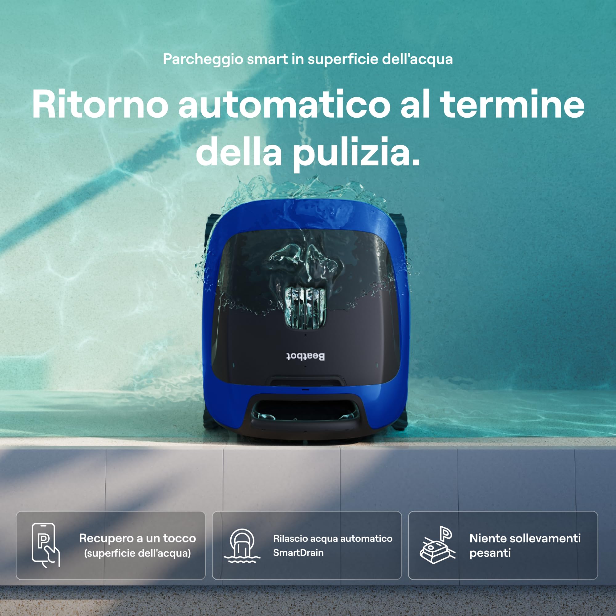 Beatbot Sora 30 Robot Piscina pareti e Fondo, Linea d'Acqua,Blu Marino | Pareti e Fondo, Linea d'Acqua,Piattaforme,Robot Piscina Senza Fili,Parcheggio in Superficie, App, Filtrazione ultrafine, 5L