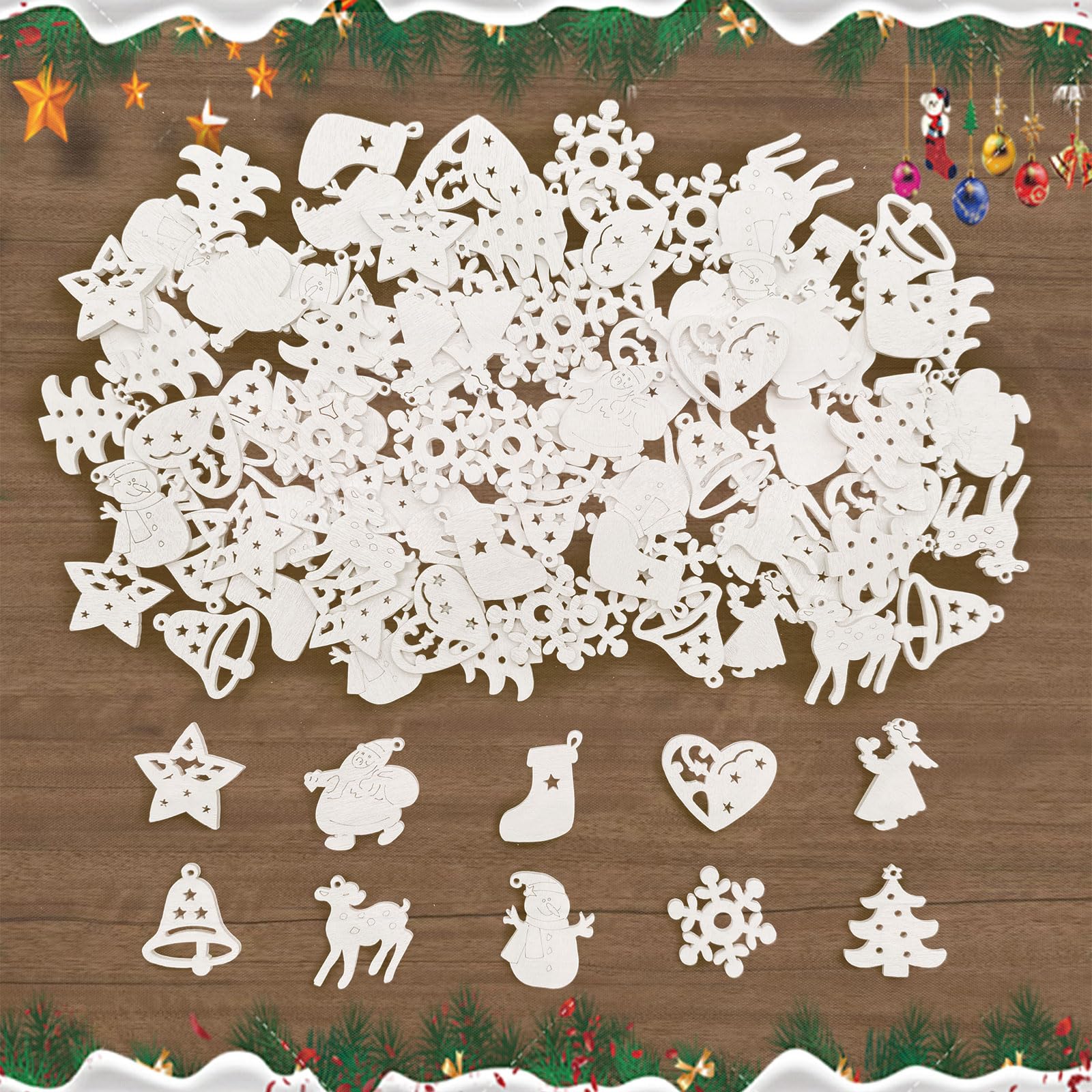 150 colgantes de madera de Navidad, mini decoración de madera, juego de decoración de Navidad, manualidades de Navidad, decoración de madera, para manualidades, manualidades, decoración