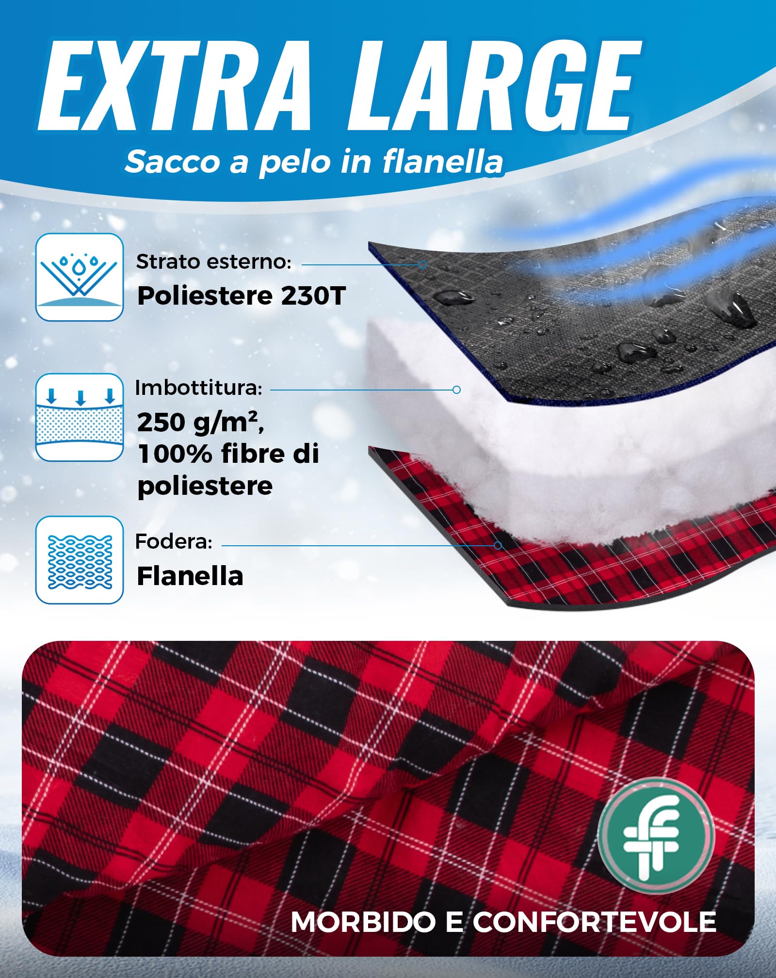 KingCamp Sacco a Pelo Invernale XXL Extra Grande in Flanella Adulti Sacco a Pelo Bambini Sacco a Pelo 4 Stagioni Sacco a Pelo Compatto Sacchi a Pelo Campeggio Rettangolare Inverno per Camping Letto