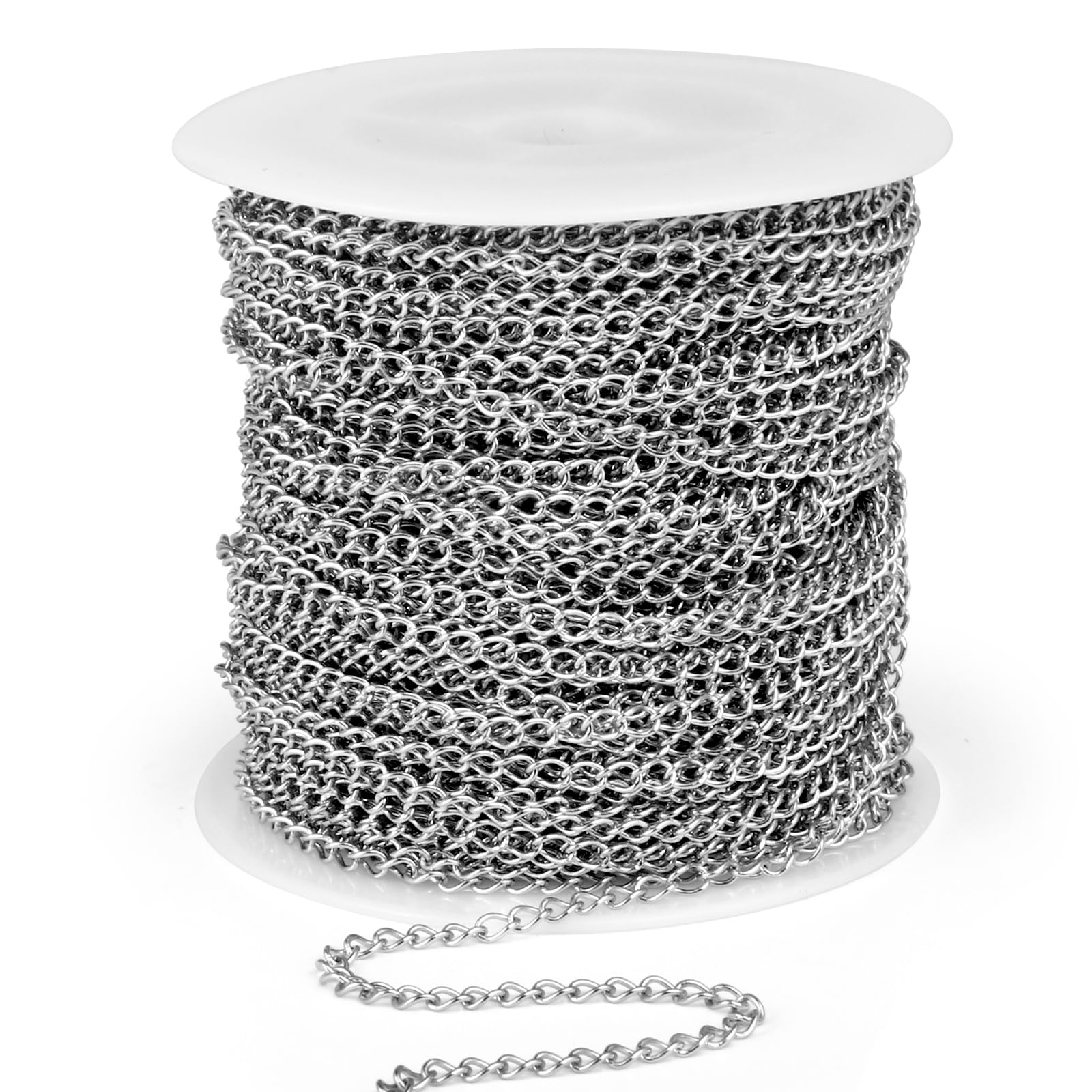 [66 pies/20 m] Cadena de eslabones trenzados de acero inoxidable 304 de 2,5 mm, cadena de eslabones trenzados a granel para hacer joyas, manualidades, collares, pulseras y extensores