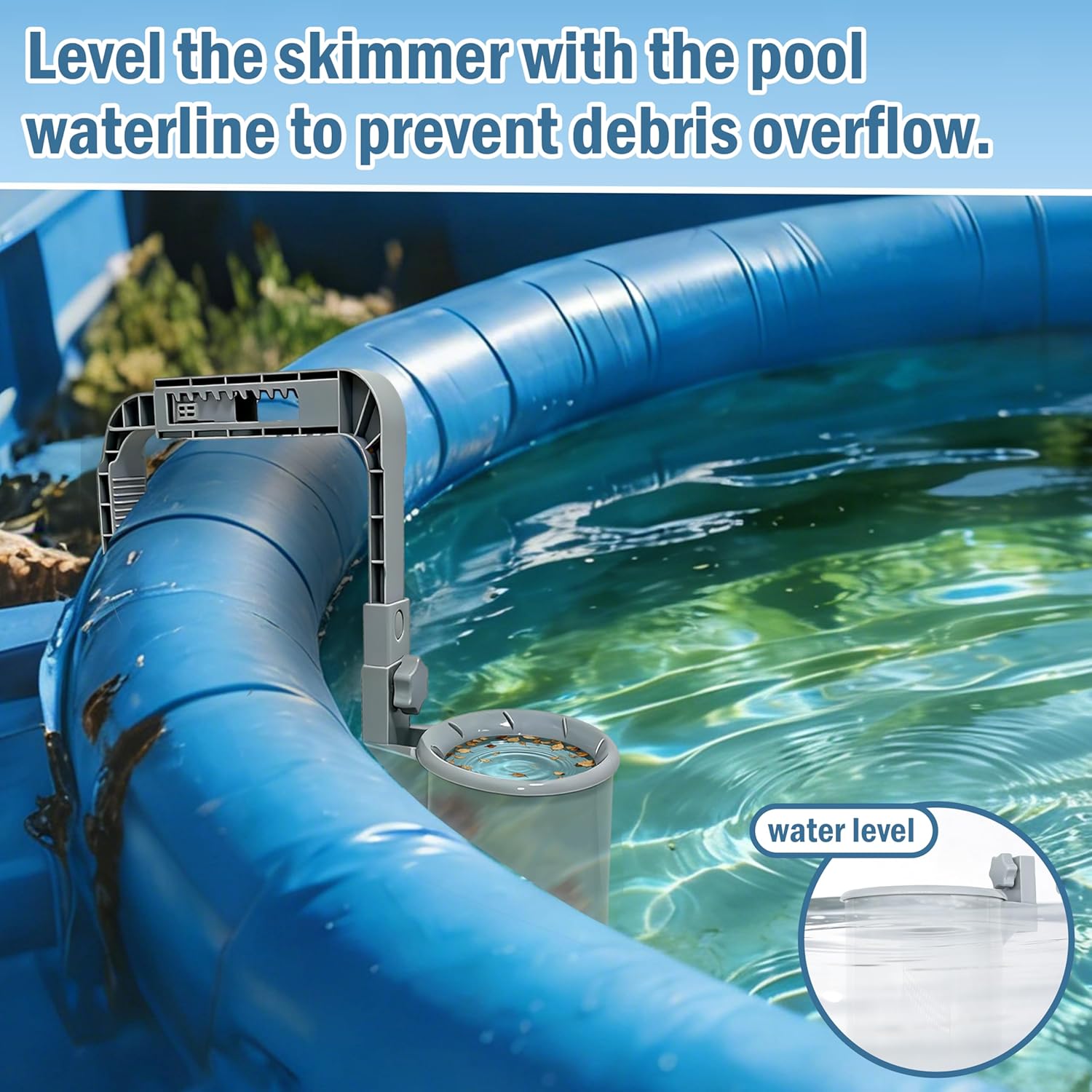 SYITCUN Above Ground Pool Skimmer, Wall Mount Surface Skimmer for Tubular & Inflatable Pools, Adjustable Brackets, Upgraded ABS Float-Resistant Lid, Pool Debris Filter