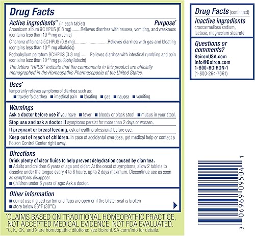 Miniatura 7 de Boiron Diaralia Tabletas para aliviar la diarrea, gases, hinchazón, dolor intestinal y diarrea del viajero, 60 unidades