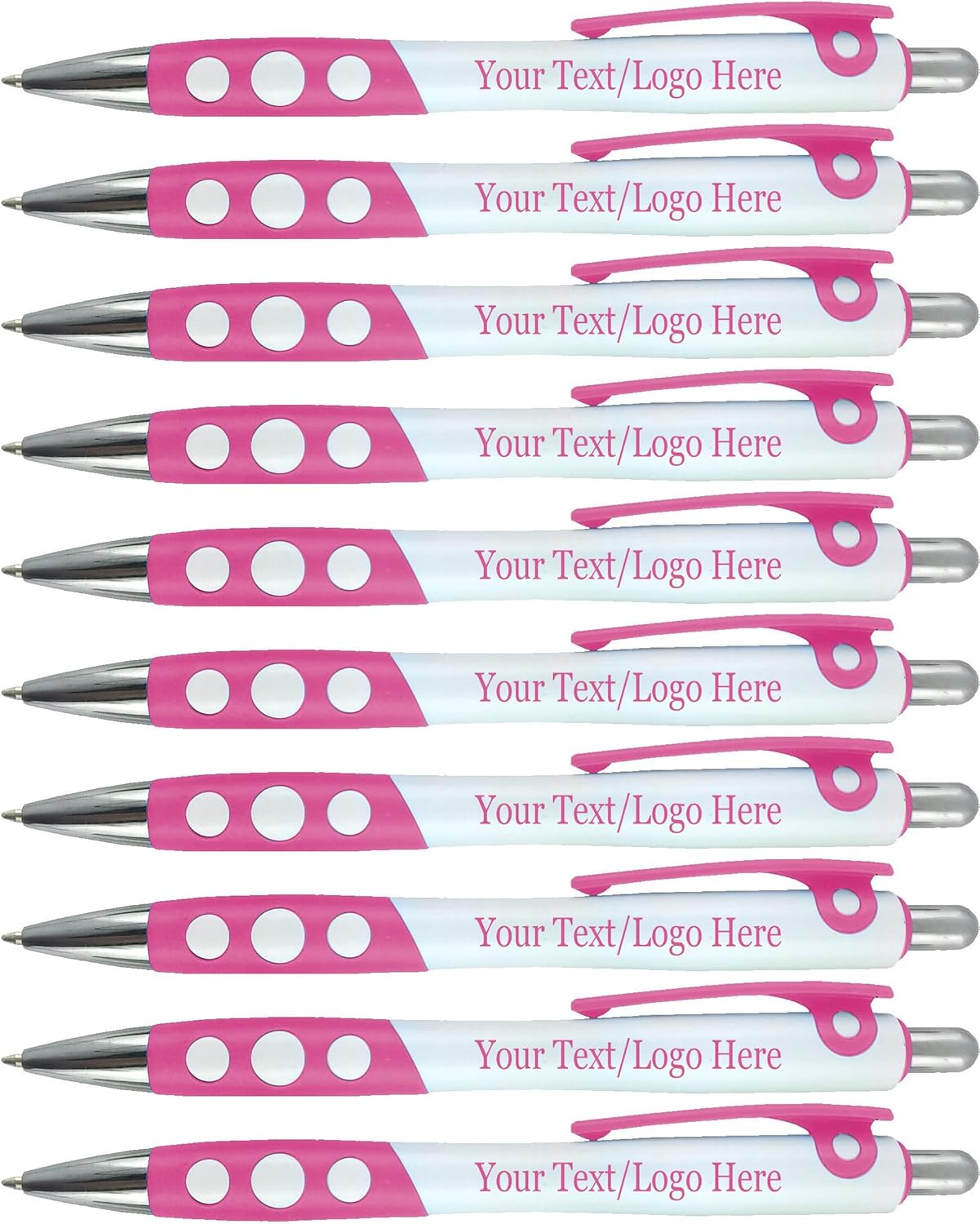 Personalized Ballpoint Pens With Custom Logo/ Text-350 Pack Bulk-for Businesses, Parties, & Events, Custom Printed, White Barrel with Matching Colored Clip and Grip, Click Pens, Black Ink, Purple