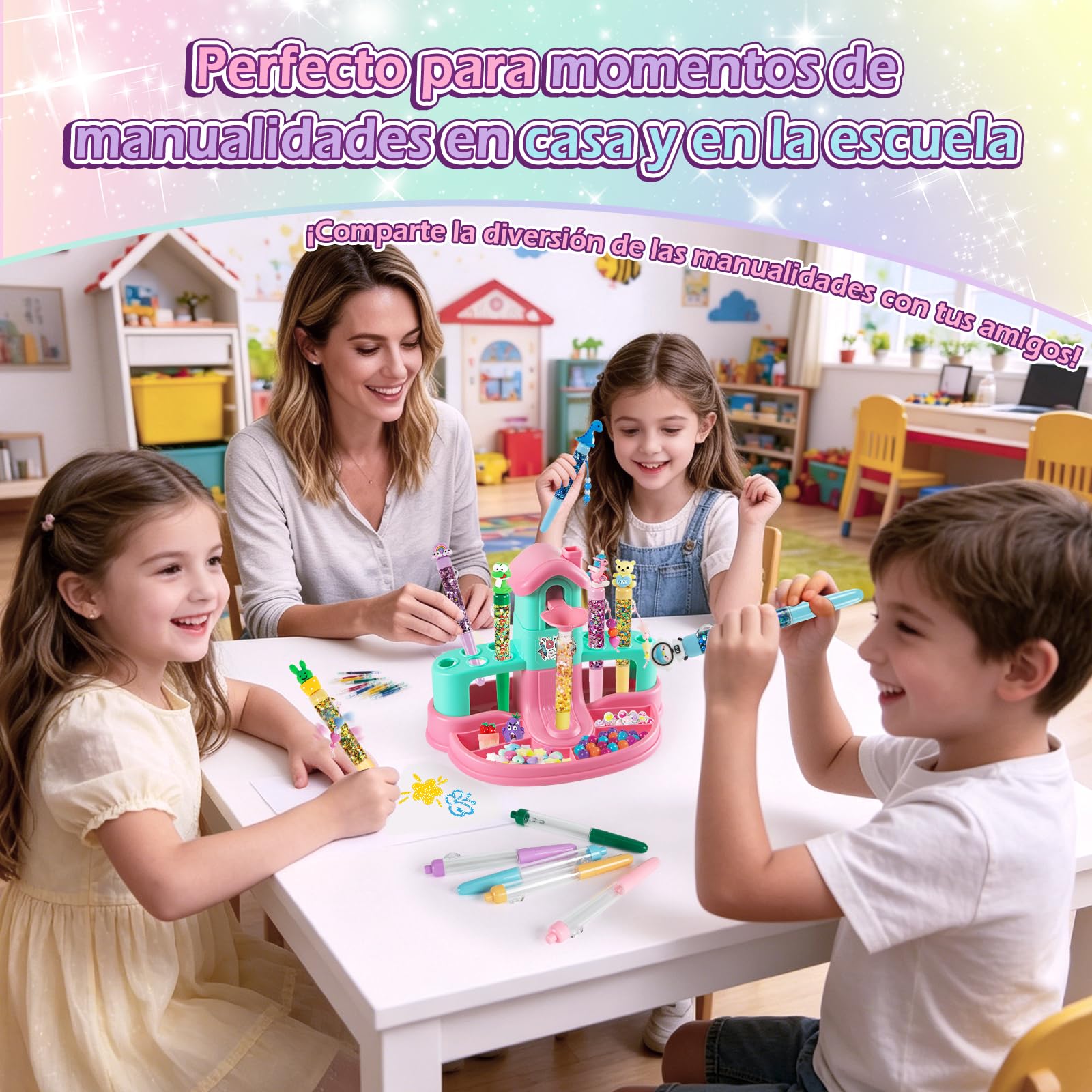 Kazzley 78+ PCS Fabrica de Boligrafos Forma de Casa, Manualidades Niñas 6 7 8 9 10 12 años, Kit de Creación de Bolígrafos Personalizables, Juguetes Regalos para Niños y Niñas en Comunión y Navidad
