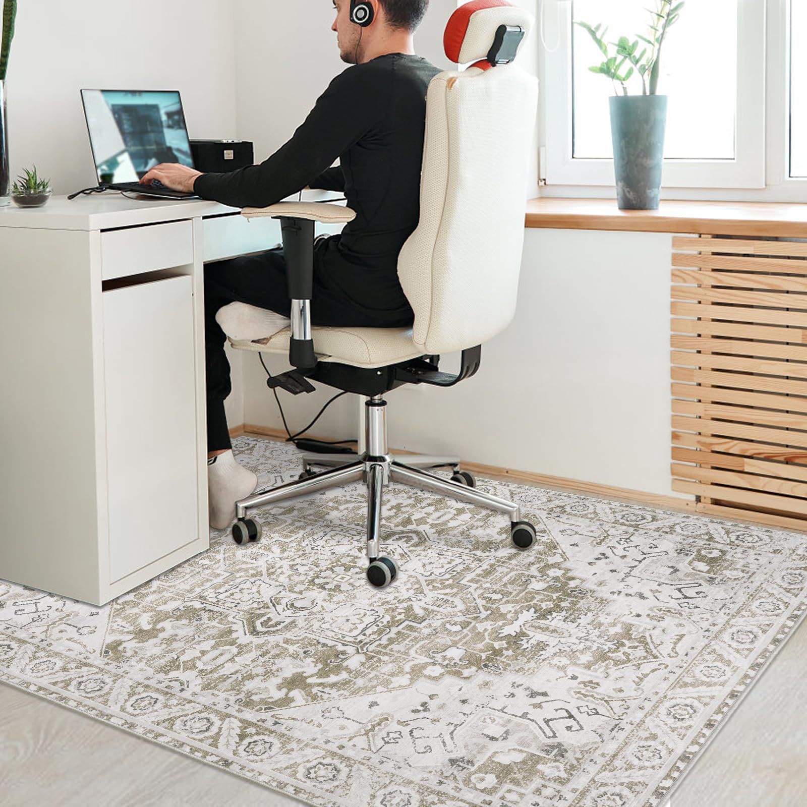 Famibay Protector Suelo Silla Ruedas 120x150cm Alfombra Silla Escritorio Antideslizante Alfombra Protectora Suelo para Silla de Oficina Lavable para Suelo Duro Baldosas Beige Marrón