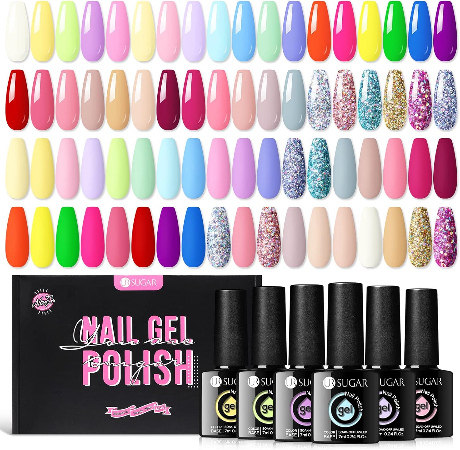 UR SUGAR 36 Colours Gel Nail Polish Set, Pastel Gel Nail Polish Spring