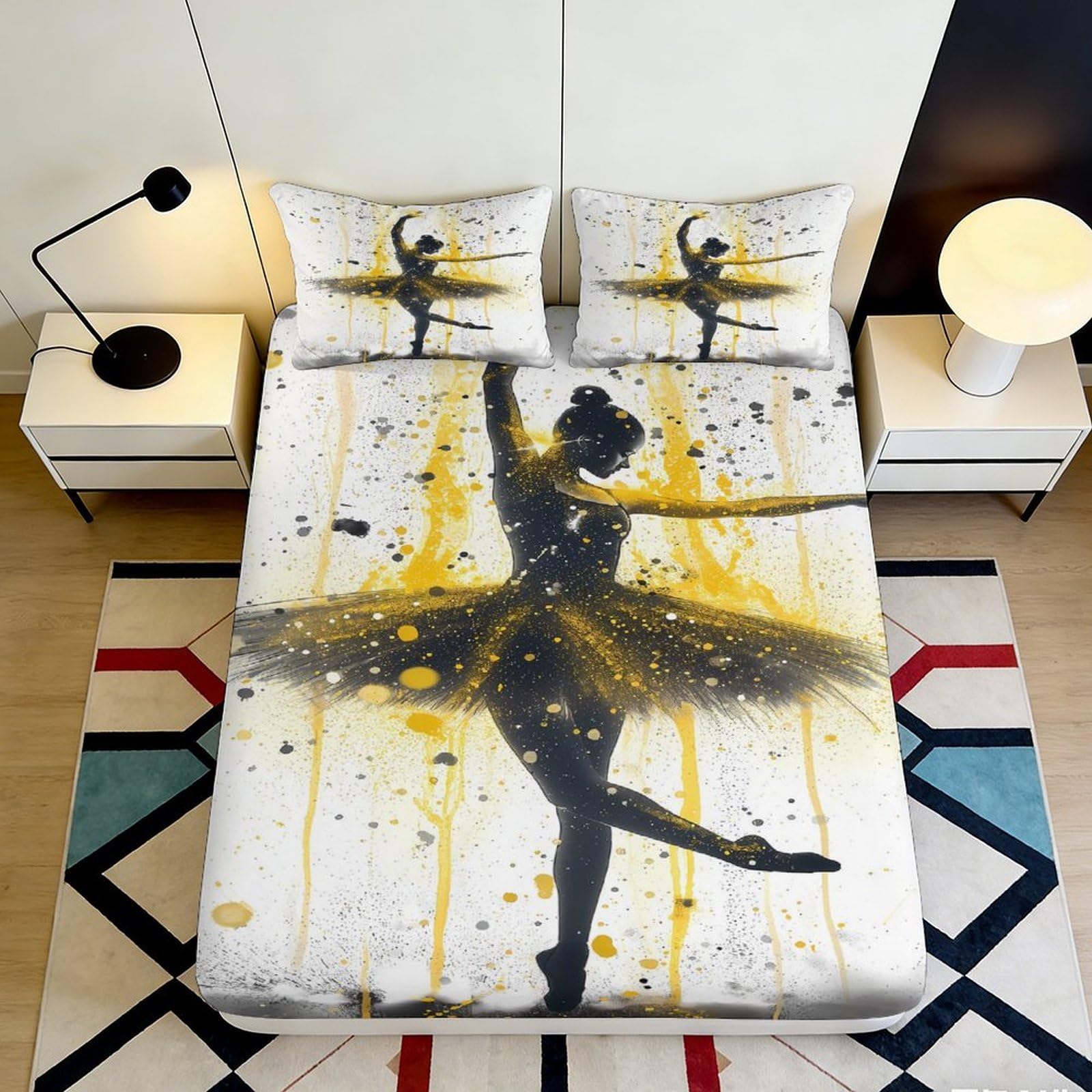 Dhbaneiok Style-9 3D Printed Ballerina Yellow Splash Fitted Sheet Microfiber Decorative Artistic Bed Cover For Bedroom Guest Dorm Mattress Protection 90X200x25cm
