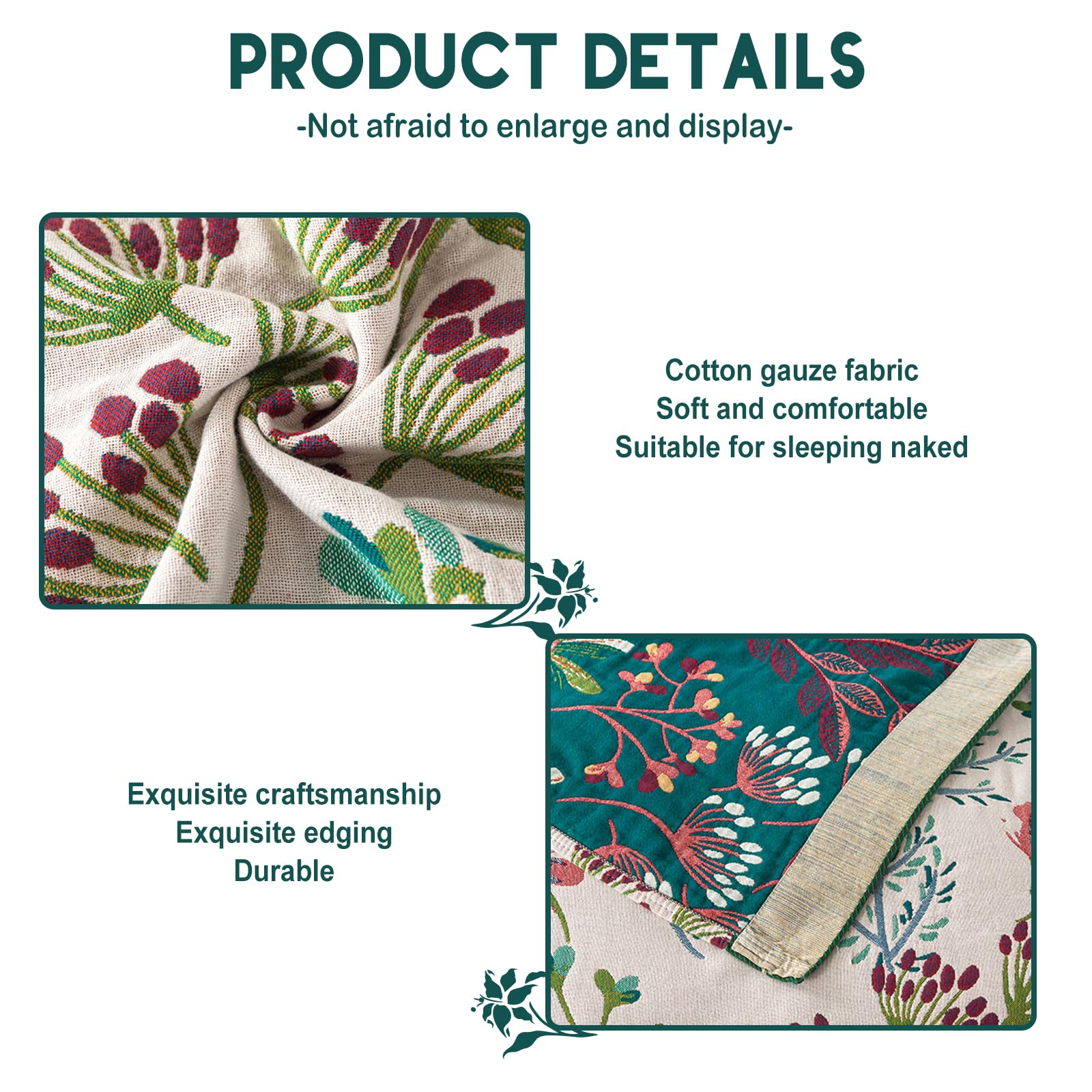 Copriletto boho, 150 x 200 cm, 100% cotone, double face, morbido, per soggiorno, per tutte le stagioni