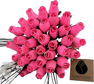 The Original Wooden Rose All Pink Breast Cancer Flower Bouquet Closed Bud (3 Dozen)