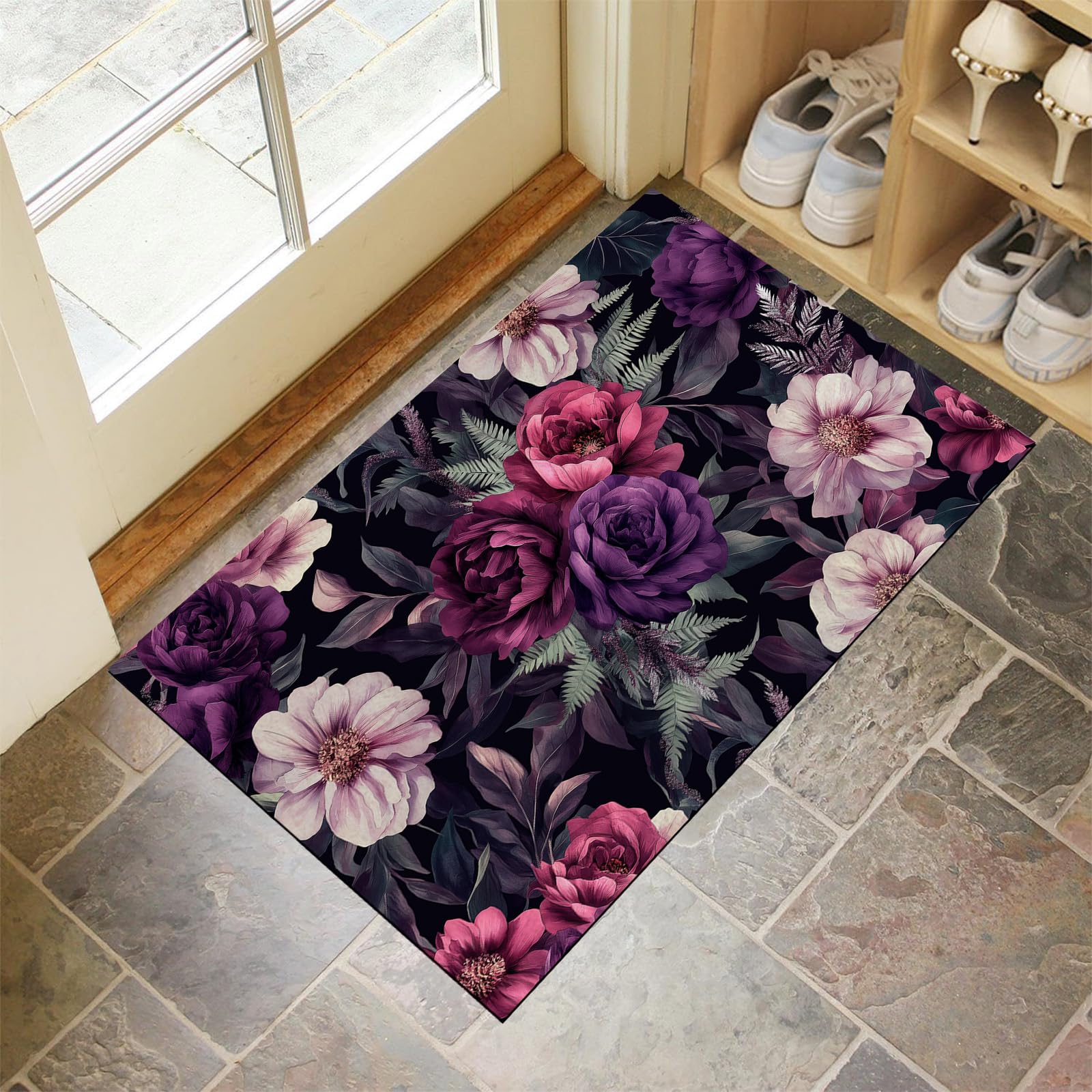 Tapis de porte extérieur 80x120 cm imperméable et lavable rose pourpre pour couloir