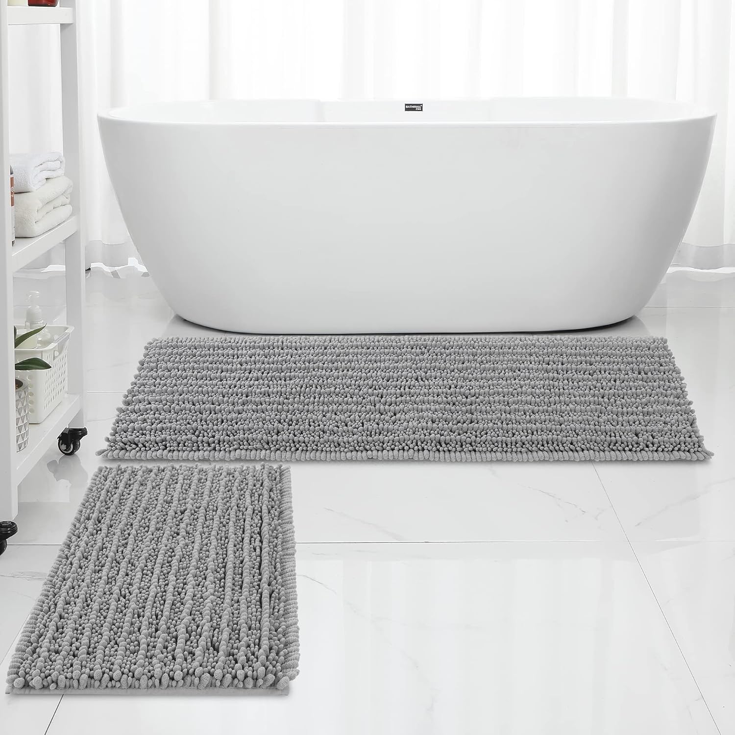 FLOLEOPA Luxury Chenille Grey Bathroom Rugs Bath Mats Sets