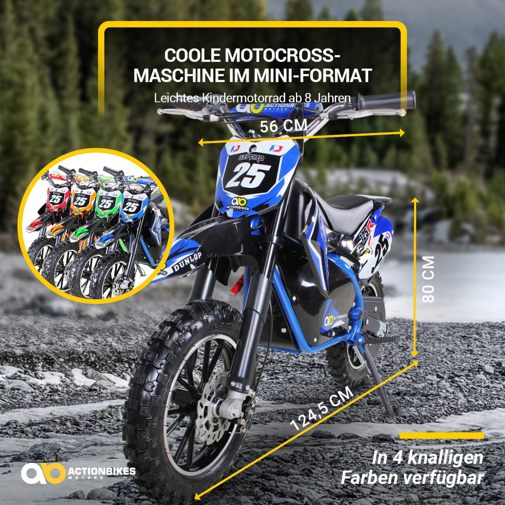 Actionbikes Motors Kinder Elektro Crossbike Gepard | 𝟱𝟬𝟬 Watt Motor bis 𝟐𝟒 km/h - Motorrad - Pocket Bike - Dirt Bike - Motocross - Pocketbike - Motorsport - Dirtbike - Enduro ab 8 Jahren (Blau)