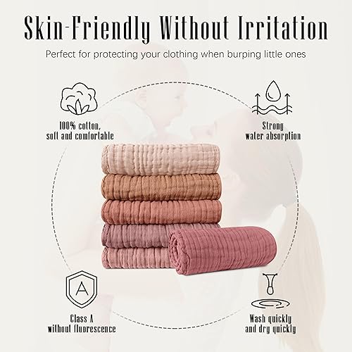 Miniatura 4 de SWEET DOLPHIN Paquete de 12 paños de muselina para eructos, grandes, 100% algodón, para baba de bebé, absorbentes y suaves, trapos de leche para