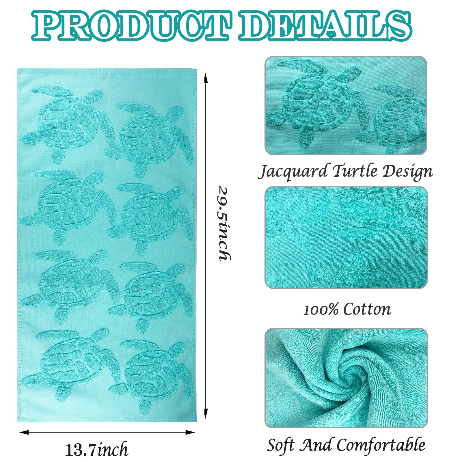 2 toallas de mano de tortuga marina para baño, 100 % algodón, tejido jacquard, verde azulado, turquesa, playa, playa, invitados, toallas de mano para baño, cocina, accesorios de decoración