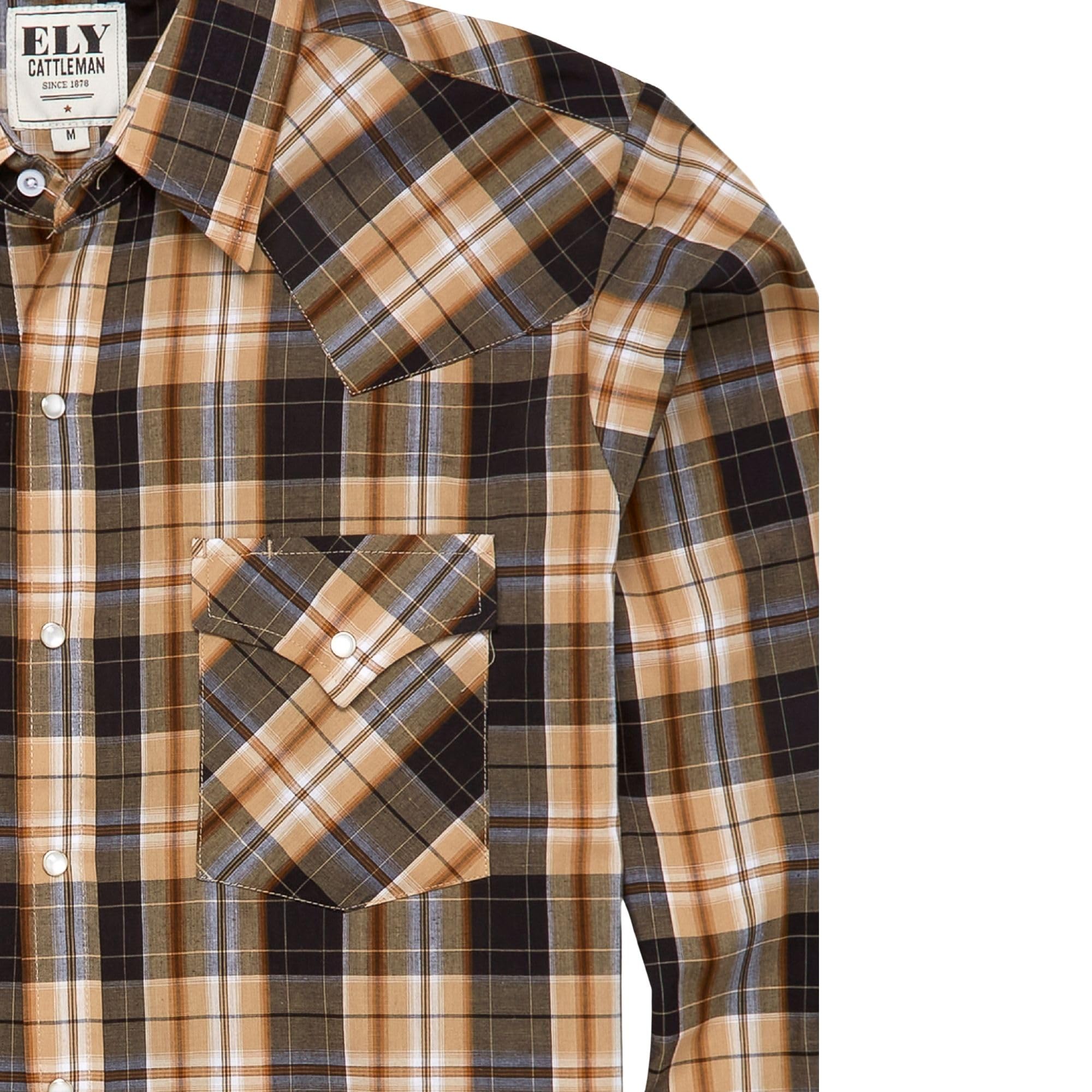 ELY CATTLEMAN Mens Long Sleeve Western Plaid