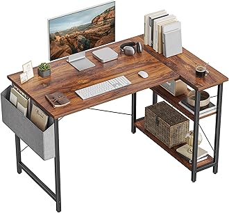 CubiCubi L Shaped Desk, 47 Inch Computer Desk with Reversible Storage Shelves Home Office Corner Desk Study Writing Table, Rustic Brown