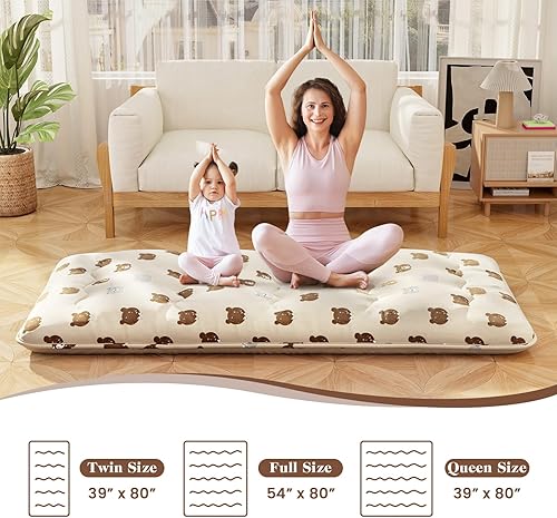 Miniatura 8 de Giantex Colchón de suelo japonés, colchón de futón de 4 pulgadas con funda lavable y bolsa de almacenamiento, colchón plegable enrollable para