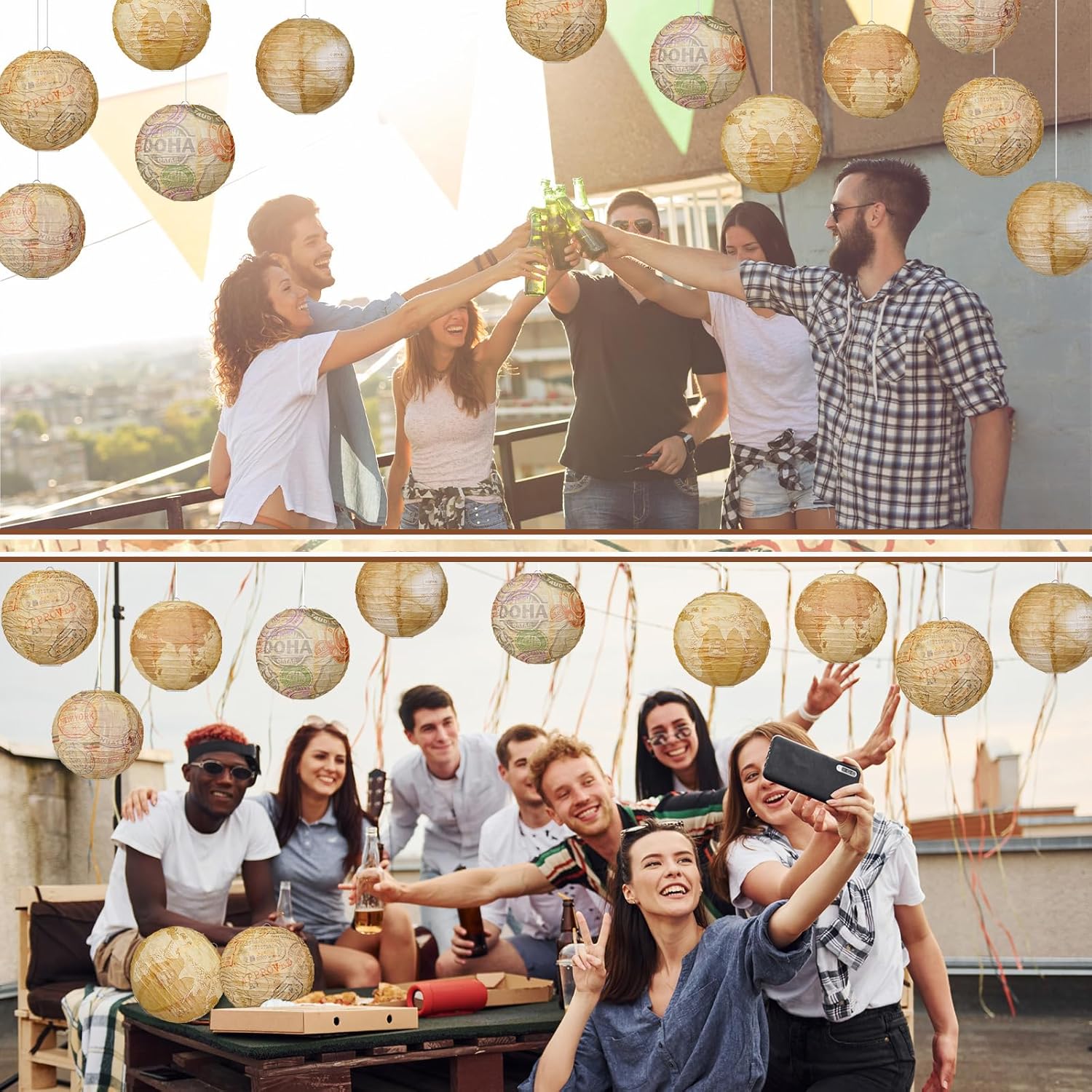 Panelee 12 Pcs Travel Themed Party Decorations Paper Lanterns 8 Inch Hanging Round Hanging Paper Party Decorations for Holiday Indoor Outdoor Supplies