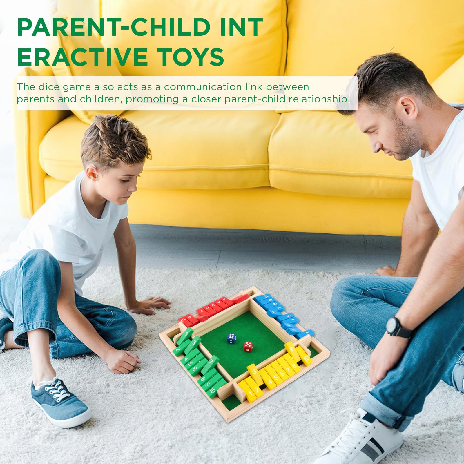 ACTOYS Shut the Box, Giochi da Tavolo, Dadi da Gioco con 2 Dadi, Gioco per 4 Giocatori, Classico Gioco da Tavolo, giochi da tavolo, Gioco di Matematica per bambini e adulti (B)