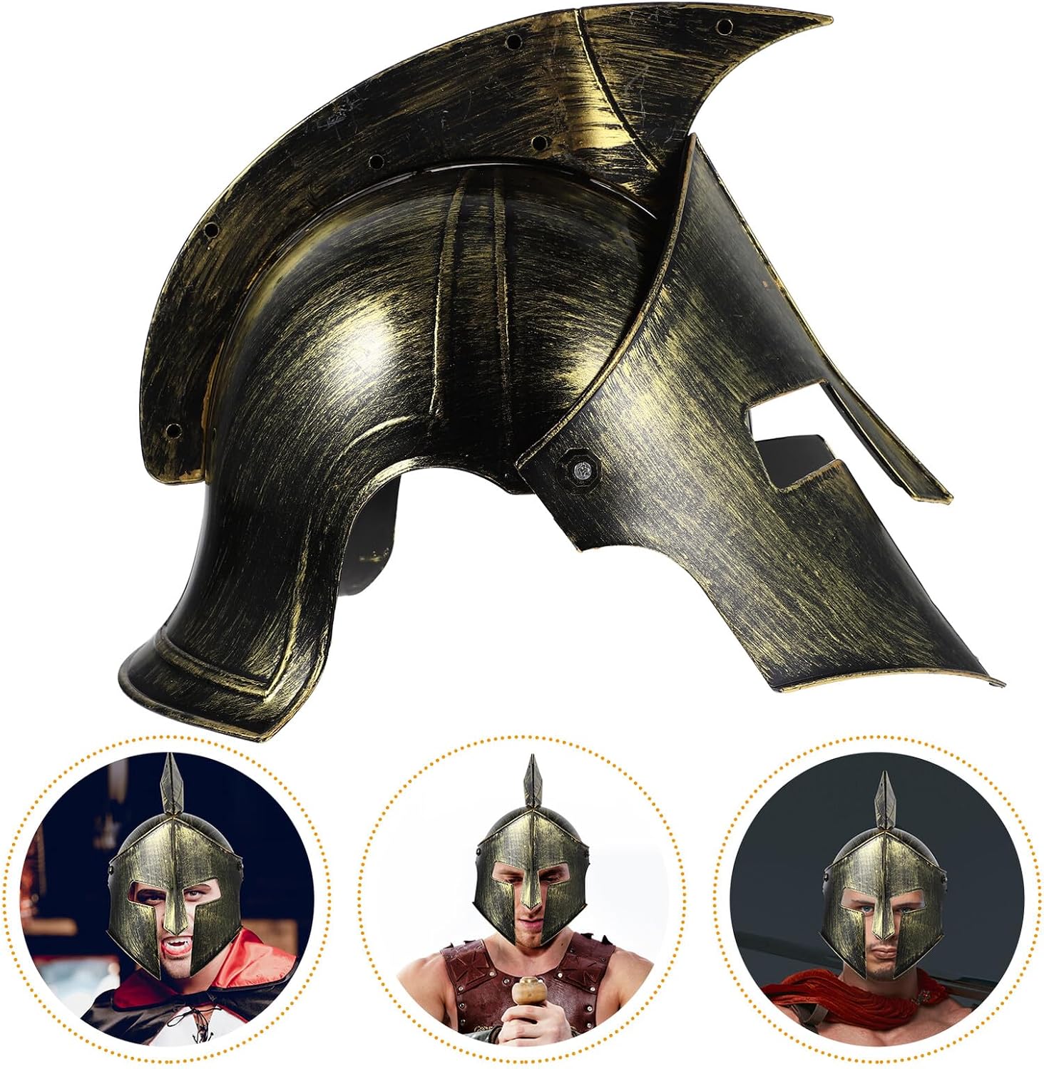 GALPADA Cosplay Roman Soldier Helmet Men Warrior Helmet Gold Color for Costume Party Military Role Play