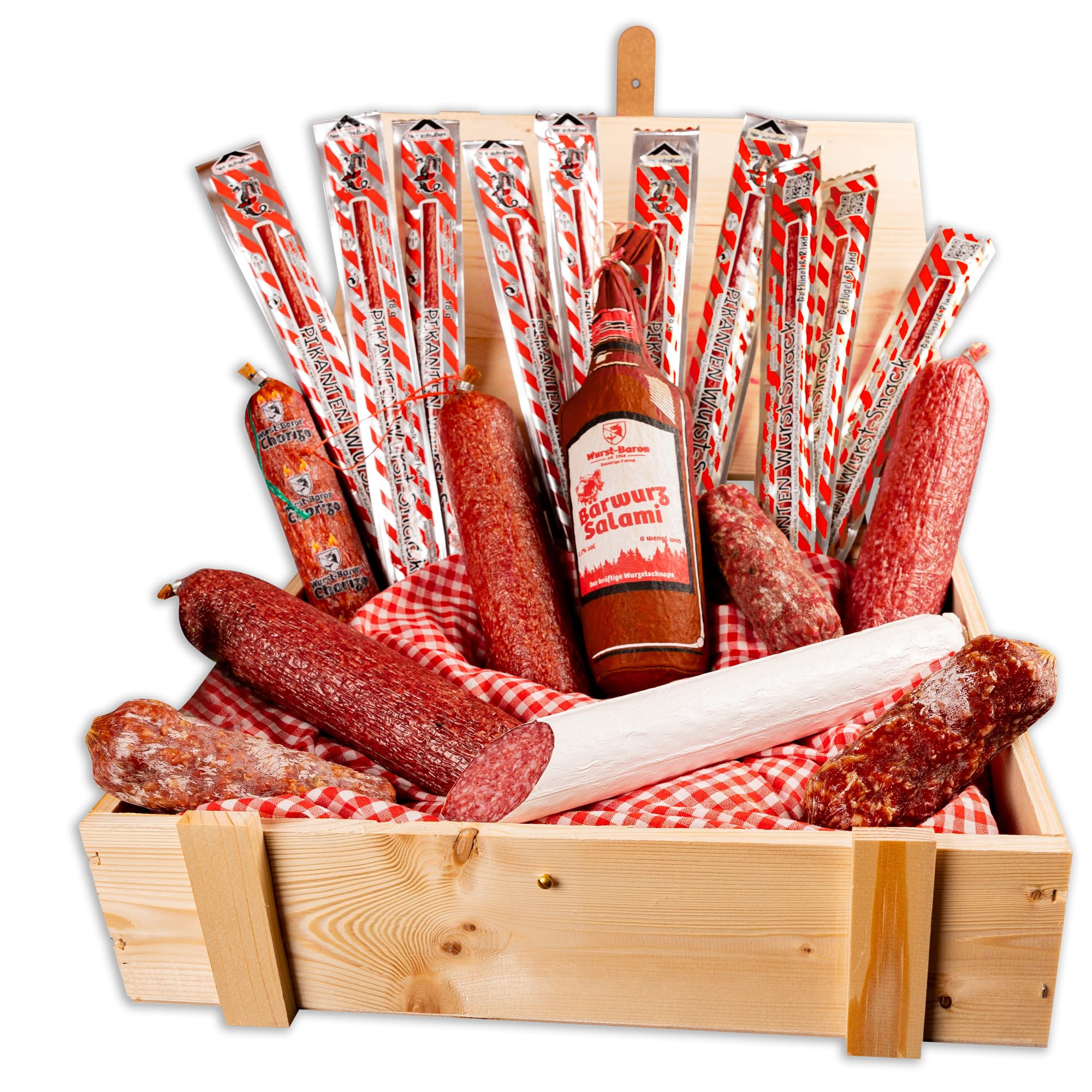 WURSTBARON® Salami Wurst Geschenkbox aus Holz mit Salamispezialitäten