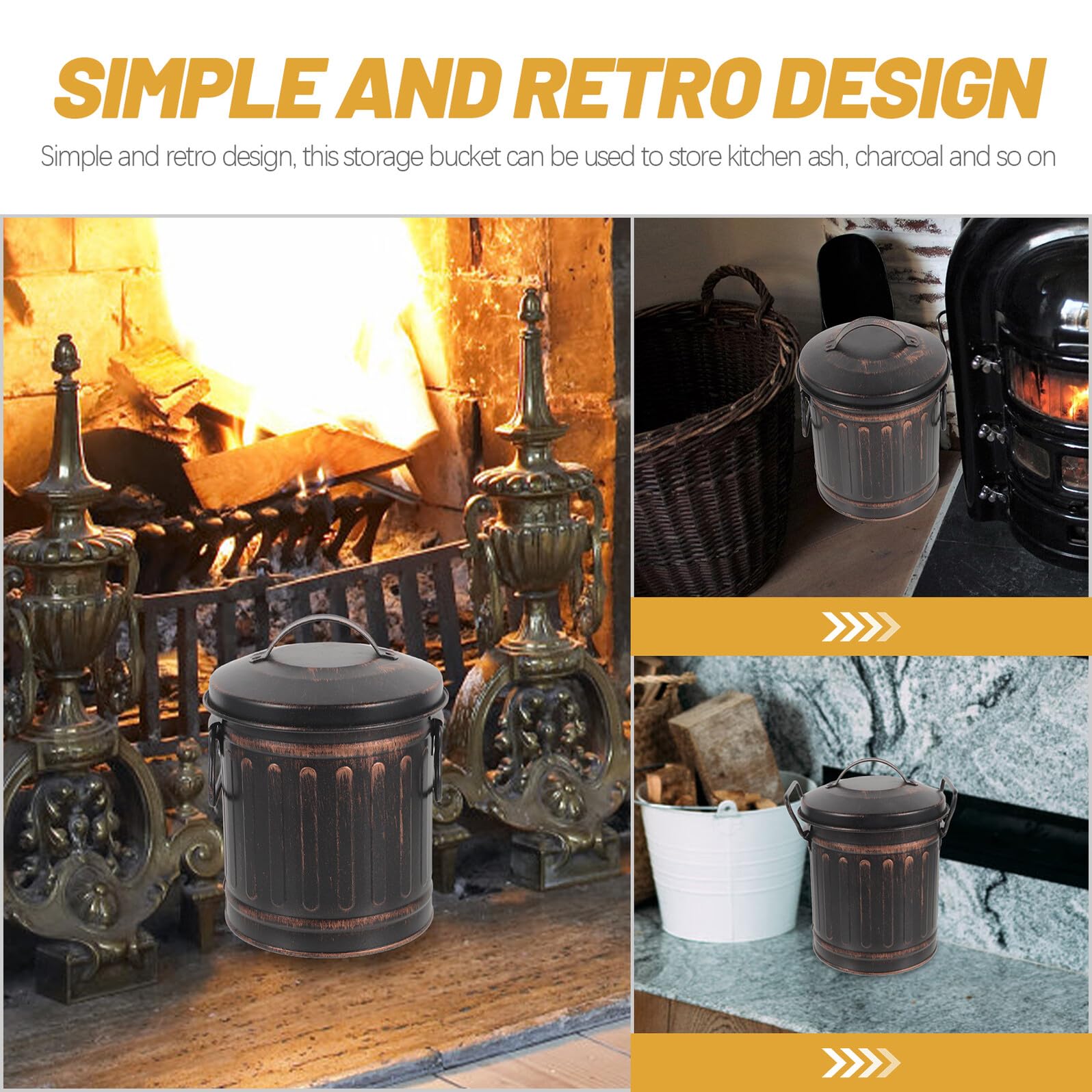 Outanaya Cubo Metálico para Cenizas de Chimenea Resistente y Versátil con Capacidad Amplia y Diseño Fácil de Transportar para Almacenamiento y Traslado de Carbón y Cenizas Interiores y