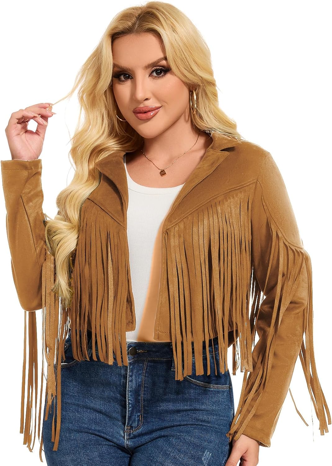 ATAMET Women's Faux Suede Leather Coats For Women Trendy Fall Western Fringe Jacket Tassel Motorcycle jacket Halloween