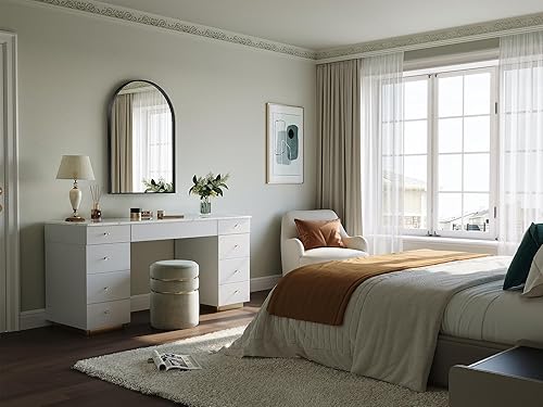 Miniatura 111 de Brightify Espejo arqueado, espejo de pared de arco negro de 26 x 38 pulgadas, espejo de baño negro con marco de metal, espejo de tocador de baño