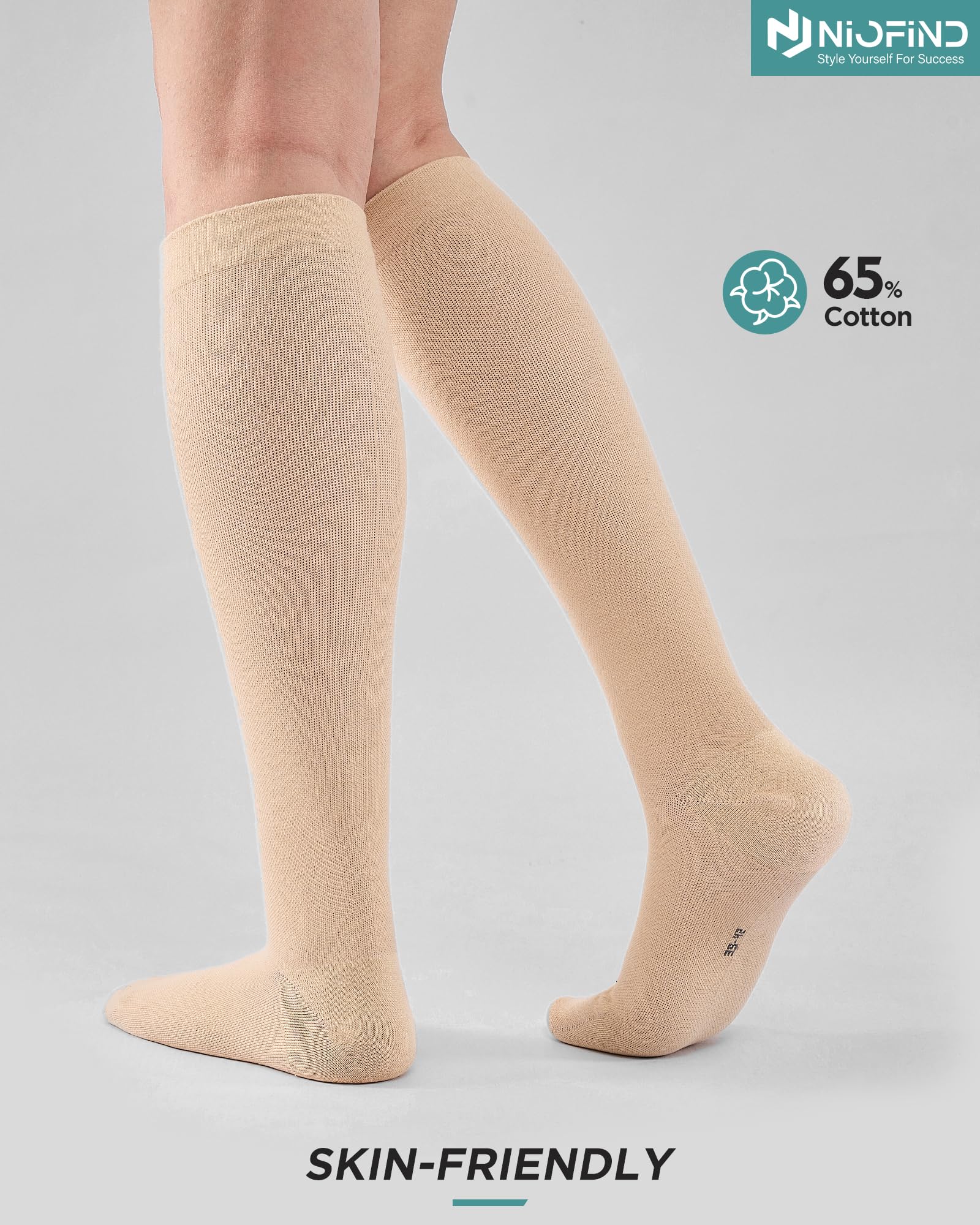 Niofind Calze a Compressione Graduata Donna e Uomo – 2 Paia di Calze al Ginocchio e Calze Elastiche – In Cotone 65% – Ideali per Sport, Lavoro, Viaggio e Gravidanza