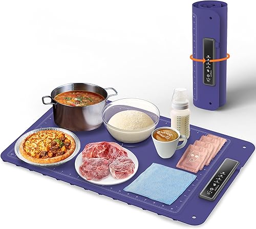 Miniatura 8 de Tapete de calentamiento para alimentos, bandeja eléctrica caliente, calentador de alimentos de superficie completa, 4 niveles de temperatura,